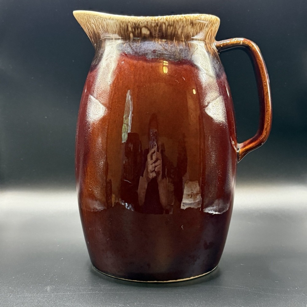 Vintage HULL Brown Drip Glaze Oven Proof‎ USA Pottery Pitcher 8.5" Mid century